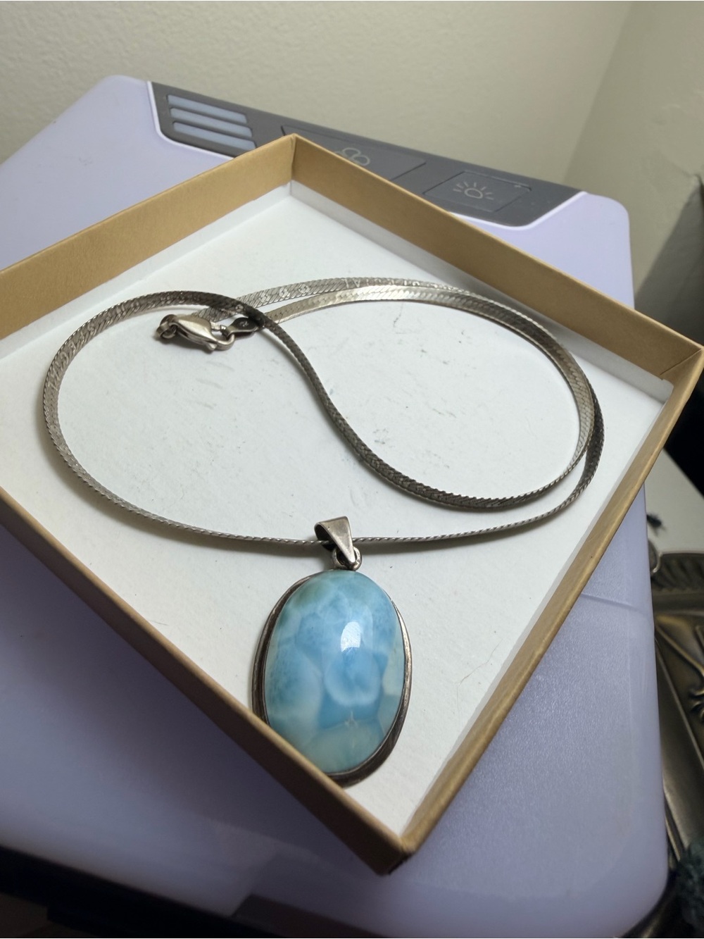 Sterling Silver Larimar Oval Pendant Necklace - Blue